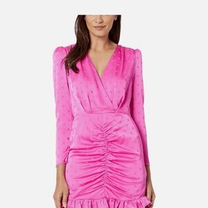 NWT WAYF Phoenix Magenta Pink Jacquard Satin Polka Dot Mini Dress size XS
